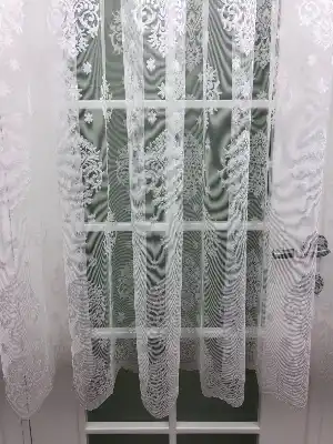 Örme Dokulu Serpme Damask Desenli Tül Perde - Ekru