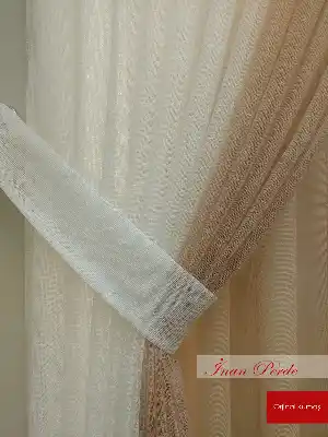Degrade Renk Geçişli Fransız Danteli Düz Tül Perde - Hazır Ölçü - (tek Kanat Fon Hediyelidir).- Bej-Ekru