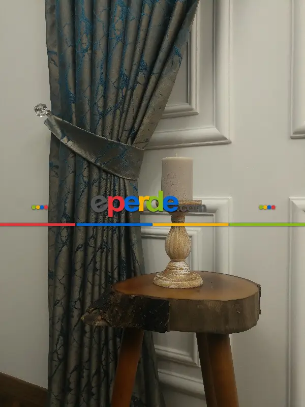 Granit Desen Jakar Fon Perde- Petrol Mavisi