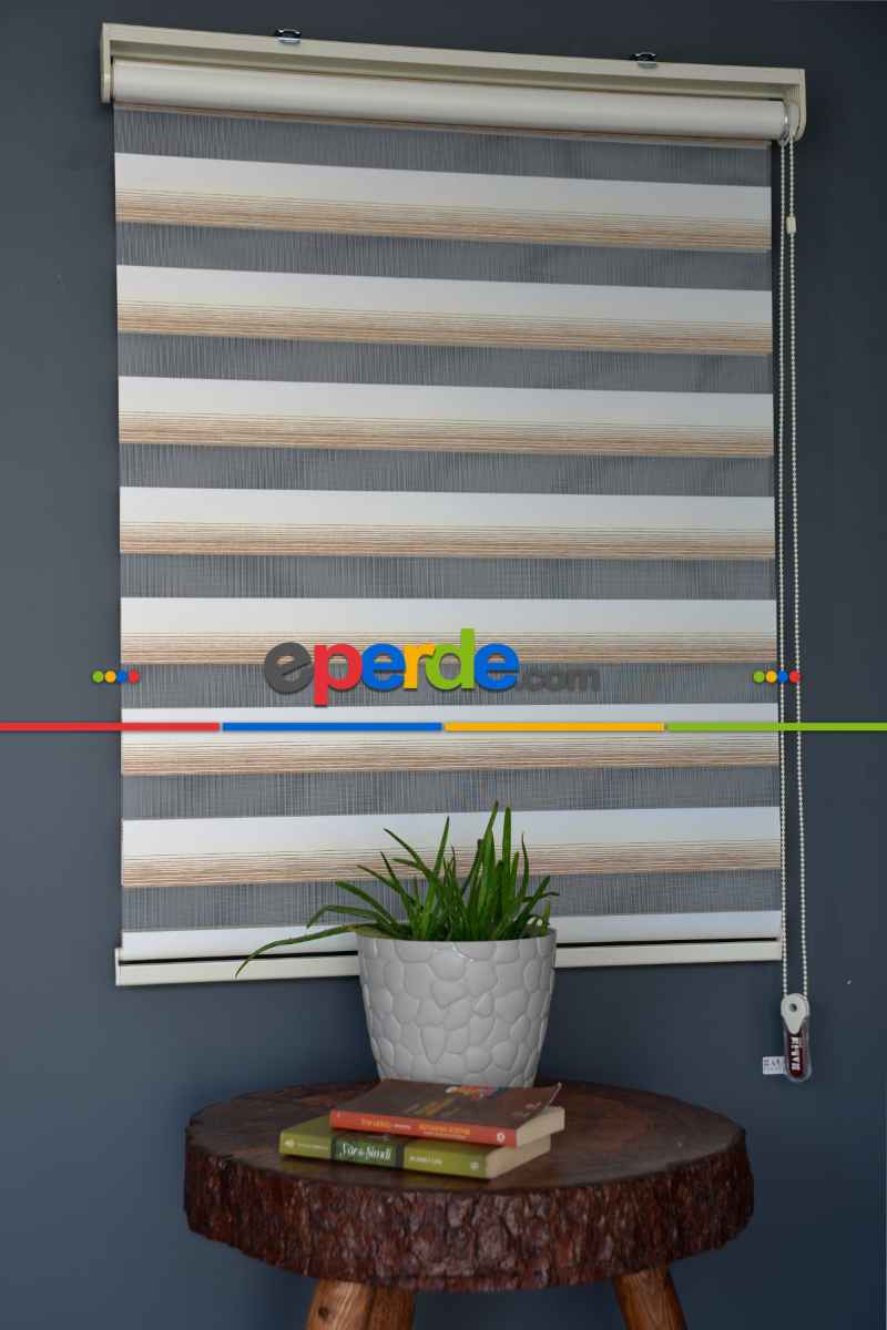 Halim Perdesan Yz-02 Beyaz, Krem & Karamel Renk Etekli Veya Eteksiz Zebra Stor Perde
