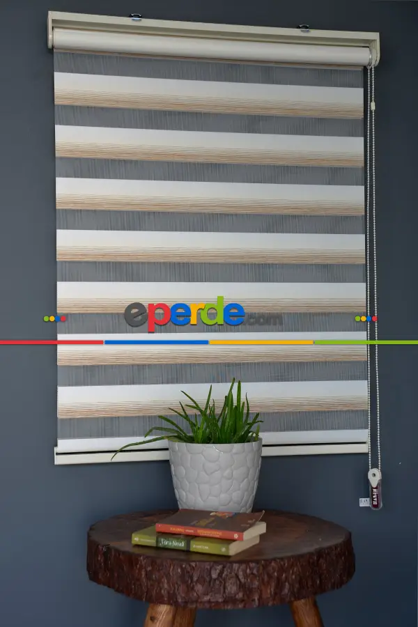 Halim Perdesan Yz-02 Beyaz, Krem & Karamel Renk Etekli Veya Eteksiz Zebra Stor Perde