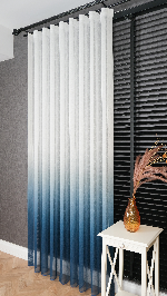 Keten Ekru Yeşil Degrade Geçişli Tül Perde, Ağır Gramajlı Premium Seri, Eteği Kurşunlu Mavi - Ekru