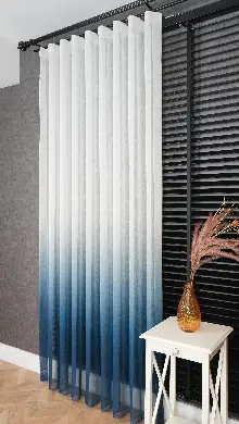 Keten Ekru Mavi Degrade Geçişli Tül Perde, Ağır Gramajlı Premium Seri, Eteği Kurşunlu