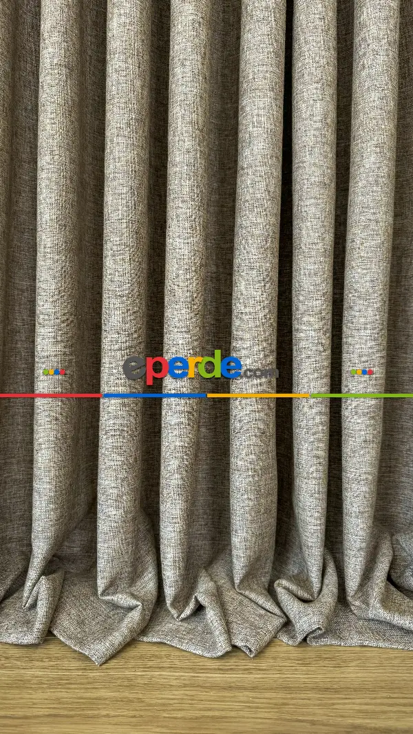 Taba Düz Naturel Keten S Pile Fon Perde, Premium Kalite Serisi Ağır Gramajlı