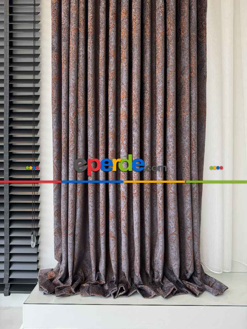 Yatak Odası - Mürdüm Kiremit Jakar Dokuma Fon Perde, Premium Seri Ağır Gramajlı