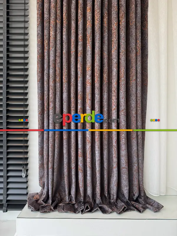 Yatak Odası - Mürdüm Kiremit Jakar Dokuma Fon Perde, Premium Seri Ağır Gramajlı