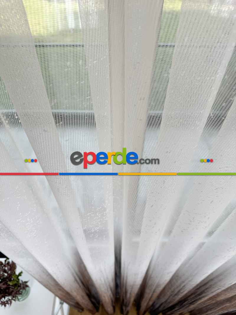 Yatak Odası - Kahverengi Degrade Geçişli Tül Perde, Fransız Örme Tül