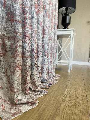 Patine Desenli Bej Kiremit Desenli Jakar Fon Perde (285 En)- Gri-füme-antrasit-kiremit Rengi