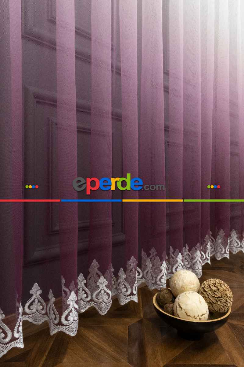 Mürdüm Tül Yarım Renkli Degrade Tül Renkli Tül