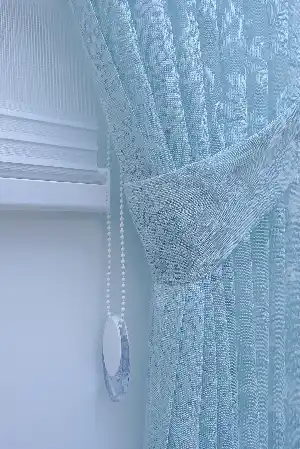 Dantel Damask Desen Tül Fon Perde - Turkuaz- Turkuaz