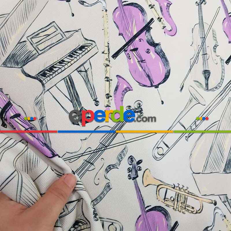 Müzikal Desenli Fon Perde Evm649 Kumaşı Kalındır Duck Bezi Değildir-  Çok Renkli 2