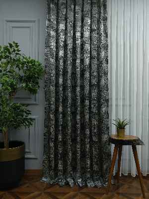 Patinedesenli Gri Jakar Fon Perde (180)- Gri-füme-antrasit