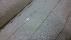 Çizgili Keten Tül Perde- Sütlü Kahve - Altın Çizgili- Sütlü Kahve
