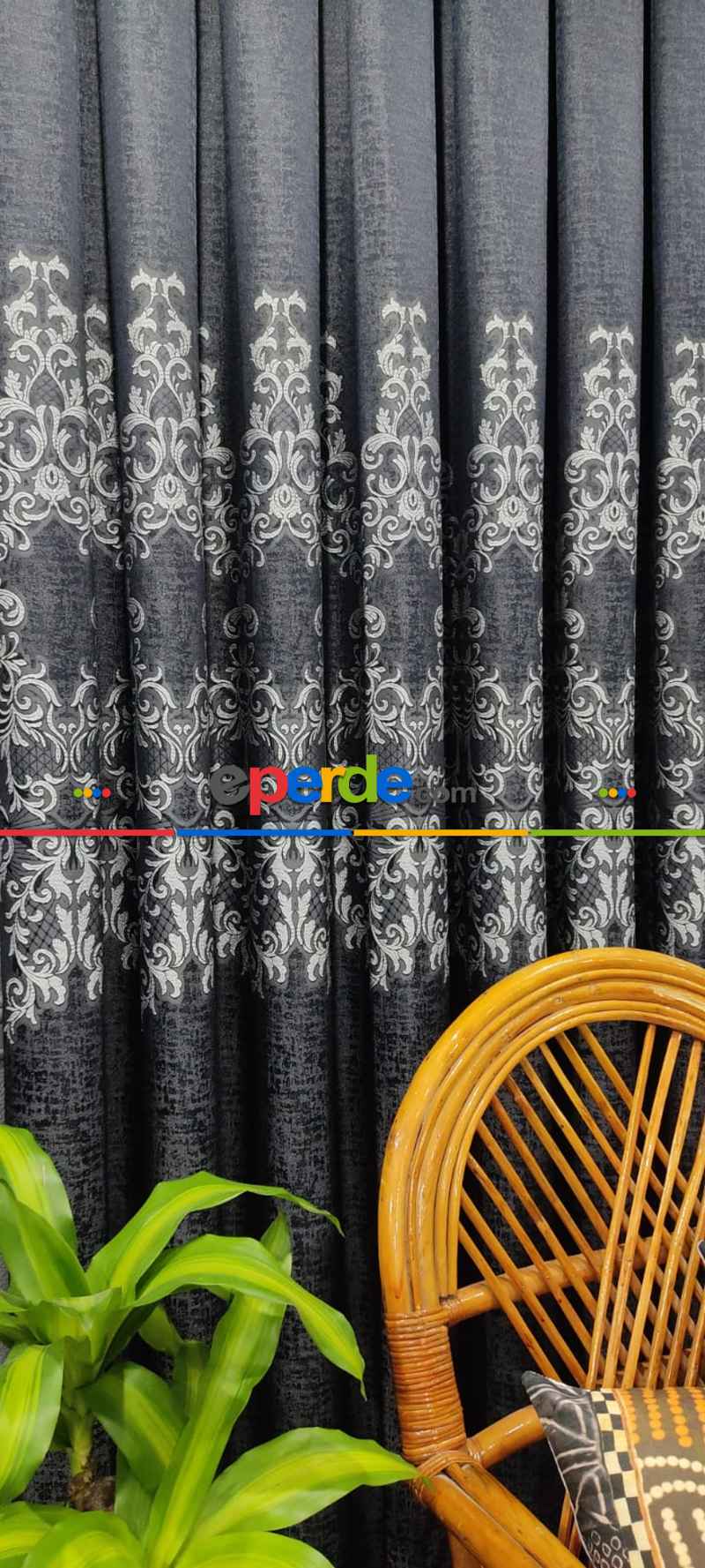 Salon Fon Perde - Lacivert Desenli Fon Perde, Adet Fiyatıdır, İstediğiniz Boy Ölçüsünde Dikilir, Eni 50 İla 100cm Arası Seçenekler, Sık Piledir 100cm X 1cm 