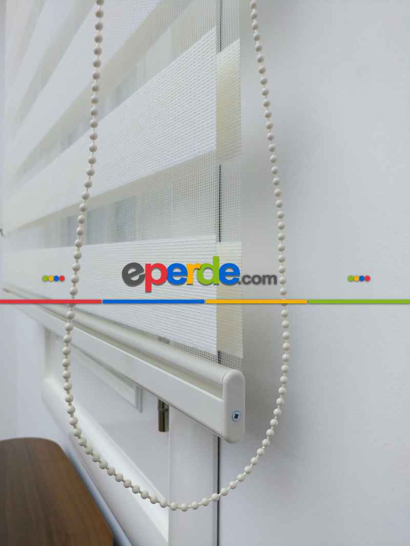 Zebra Perde- Ekru Renk Bambu Zebra Perde (kalın Zeminli)- Ekru