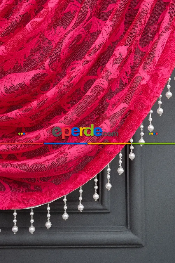Fuşya Pembe Sarmaşık Desen Şal Model Tül Kruvaze Yanki Tül