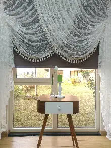 mutfak - Fransız Dantel 2021 Kruvaze Tül Perde- Ekru