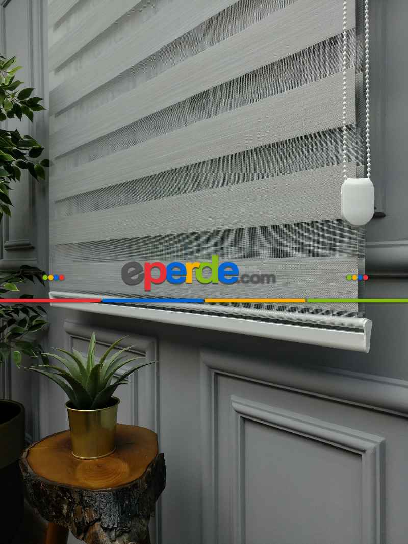 2025 Sezonu - Karartma Zebra Perde - Blackout Zebra Perde-ışık Geçirmez Zebra Perde- Gri Açık
