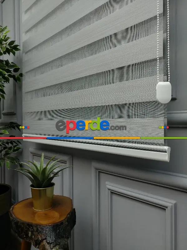 2025 Sezonu - Karartma Zebra Perde - Blackout Zebra Perde-ışık Geçirmez Zebra Perde- Gri Açık