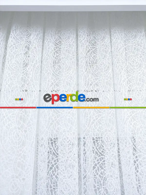 Örme Örümcek Ağı Desenli Tül Perde Ekru