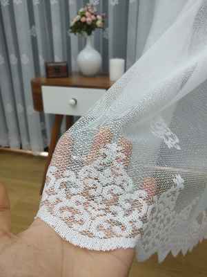 ( Orjinal ) Kdk Damask Serpme Desen Salon Fransız Dantel Tül Perde & Kruvaze Perde- Ekru