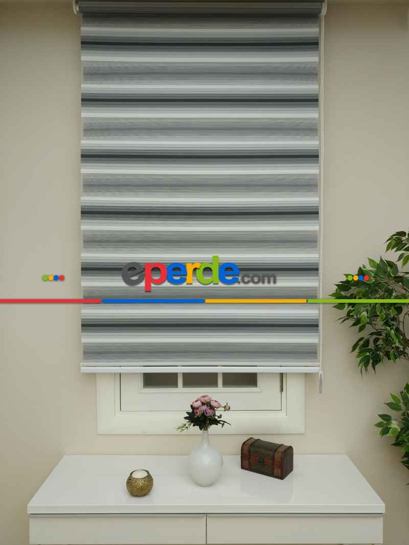 Zebra Perde -antrasit Siyah Geçişli Pileli Zebra (kalın Doku Zeminli)- Siyah