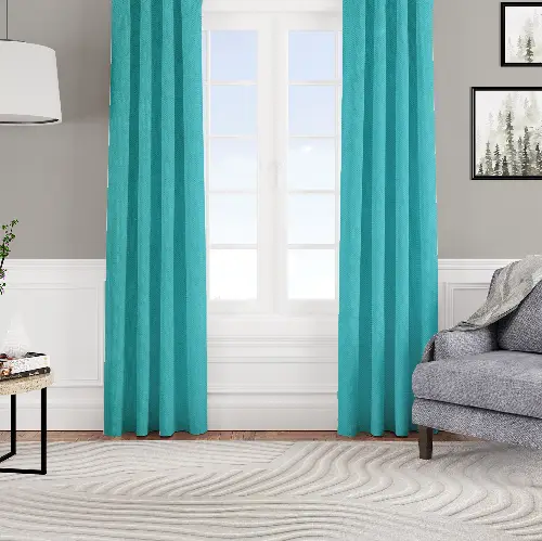 Kadife Dokulu Fon Perde Pilesiz Tek Kanat Turkuaz