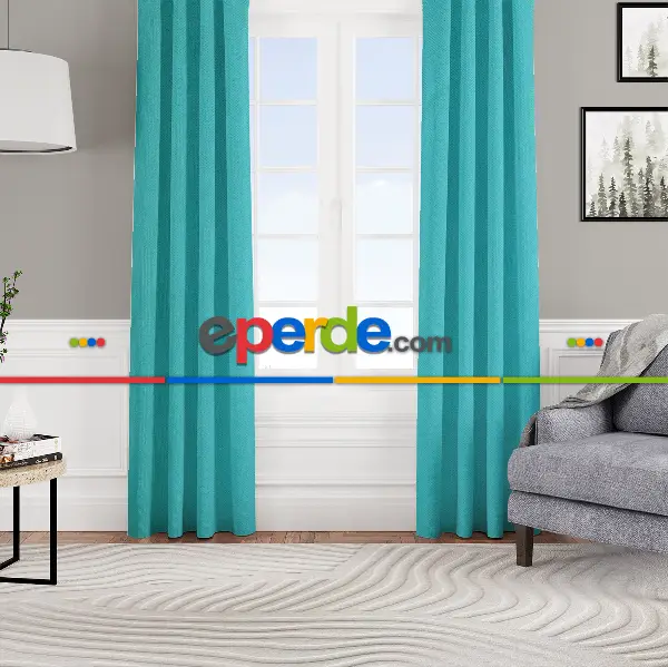 Yatak Odası - Kadife Dokulu Fon Perde Pilesiz Tek Kanat Turkuaz