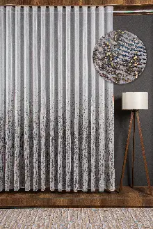 Altın/gümüş Etek Patine Desenli Tül Perde - Armür Dokuma Keten Efektli Zemin