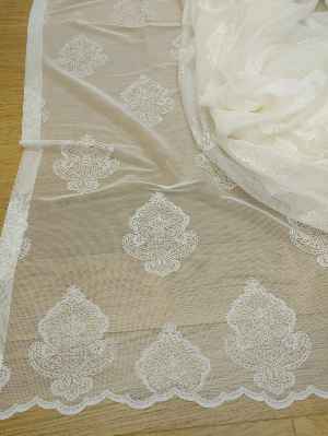 Serpme Damask Desenli Özel Örme Dokulu Tül Perde - Ekru
