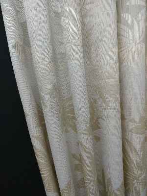 Krem Yaprak Desenli Jakar Fon Perde- Krem
