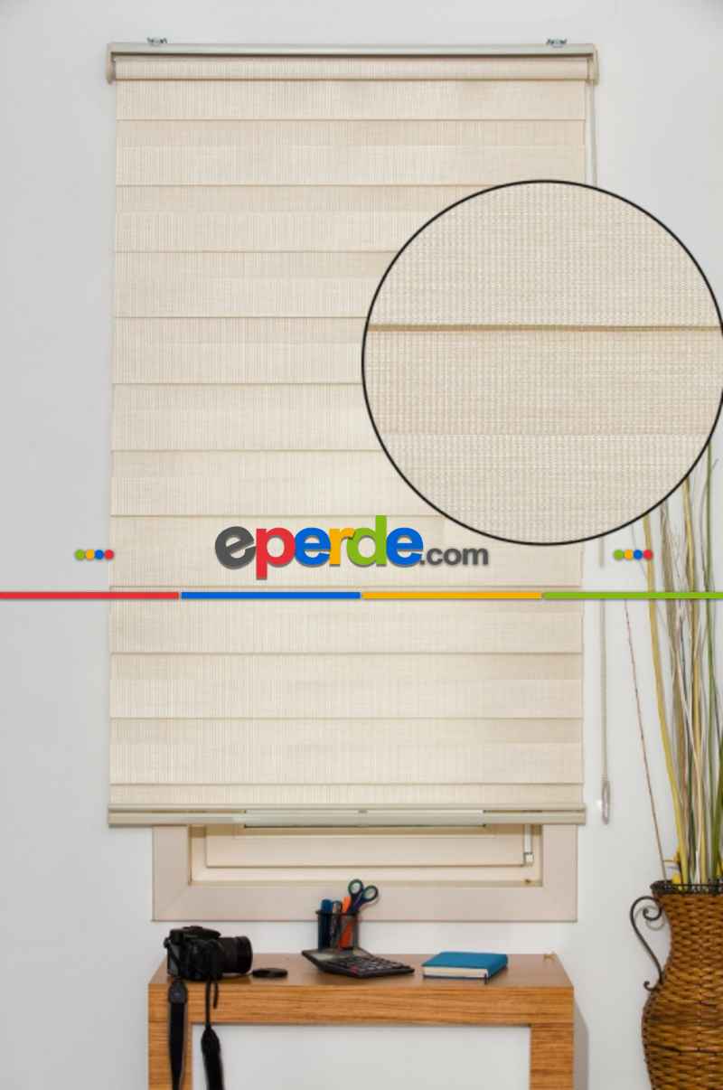 Brillant Açık Ahşap Zebra Perde- Bej-kum Beji