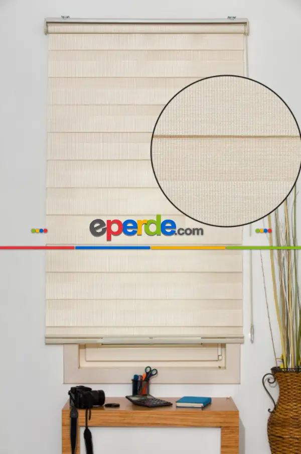 Brillant Açık Ahşap Zebra Perde- Bej-kum Beji