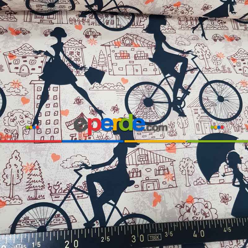 Şemsiyeli Kız Desenli Fon Perde Evm827 Kumaşı Kalındır Duck Bezi Değildir- Siyah-Beyaz