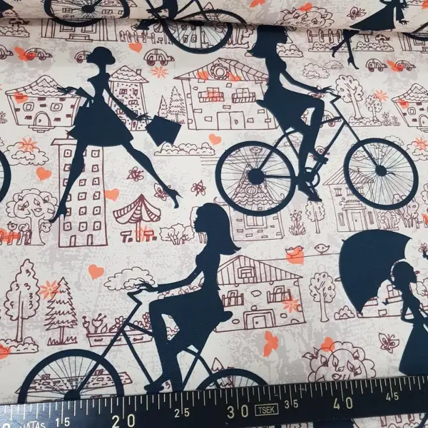 Şemsiyeli Kız Desenli Fon Perde Evm827 Kumaşı Kalındır Duck Bezi Değildir- Siyah-Beyaz