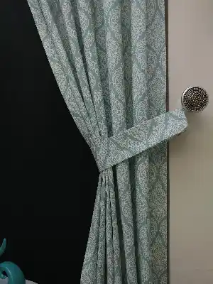 Damask Desenli Salon Odası Fon Perde- Turkuaz