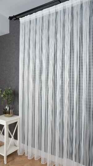 Ekru Zincir Çizgilli Altın Simli Tül Perde