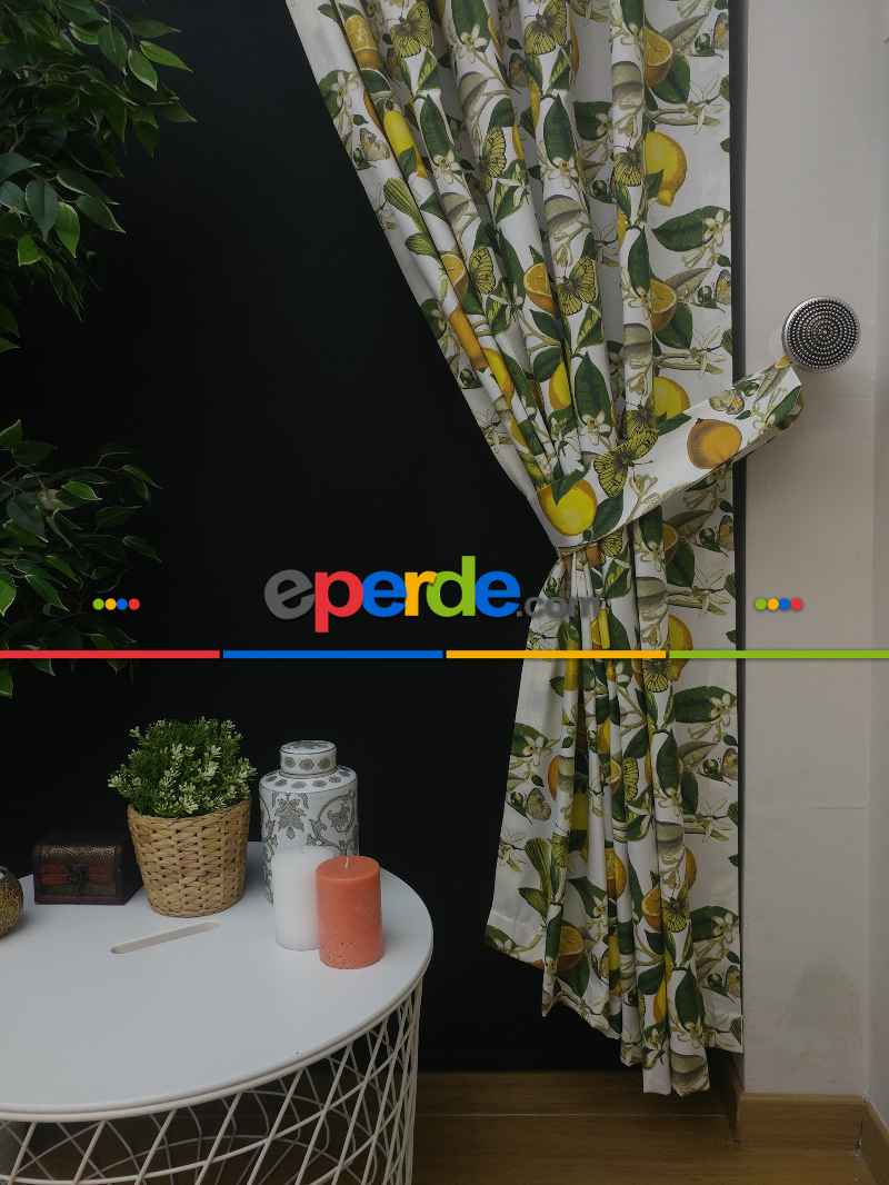Limon Desenli Fon Perde (leke Tutmaz)- Yeşil-sarı