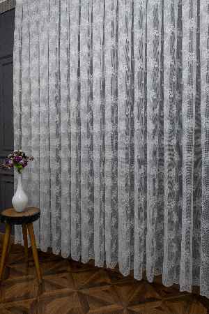 Fransız Dantel Tül - Çiçek Motifli - Ütü İstemez- Ekru