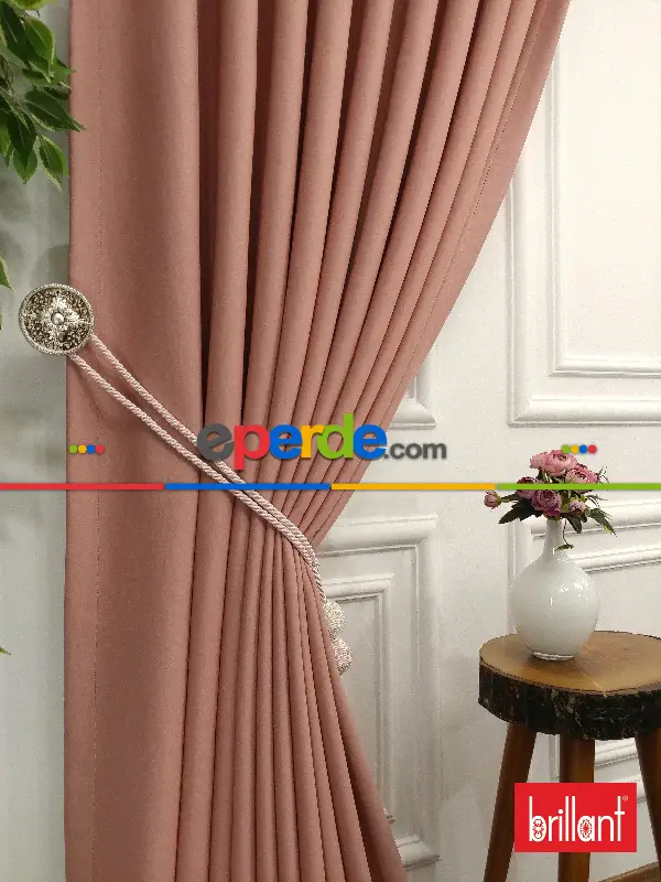 Yatak Odası - Brillant Karartma Blackout Açık Gül Kurusu Renk Fon Perde- Gül Kurusu