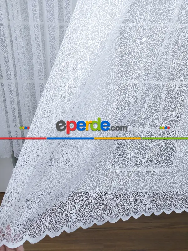 Örme Örümcek Ağı Desenli Tül Perde Ekru