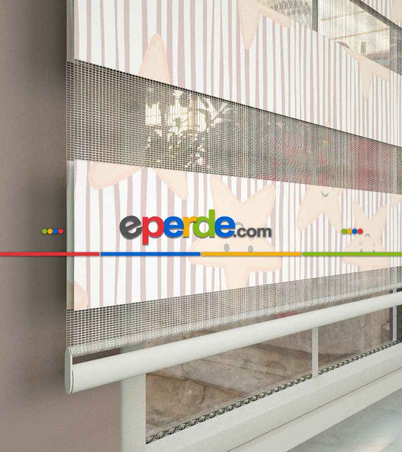 Yıldız Desenli Baskılı Zebra Perde- Çok Renkli