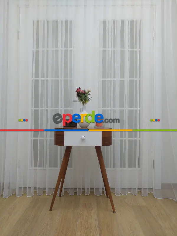 Genç Odası - Grek Tül Perde - Petek Zemin (dökümlü) Ekru Renk Kırık Beyaz- Ekru