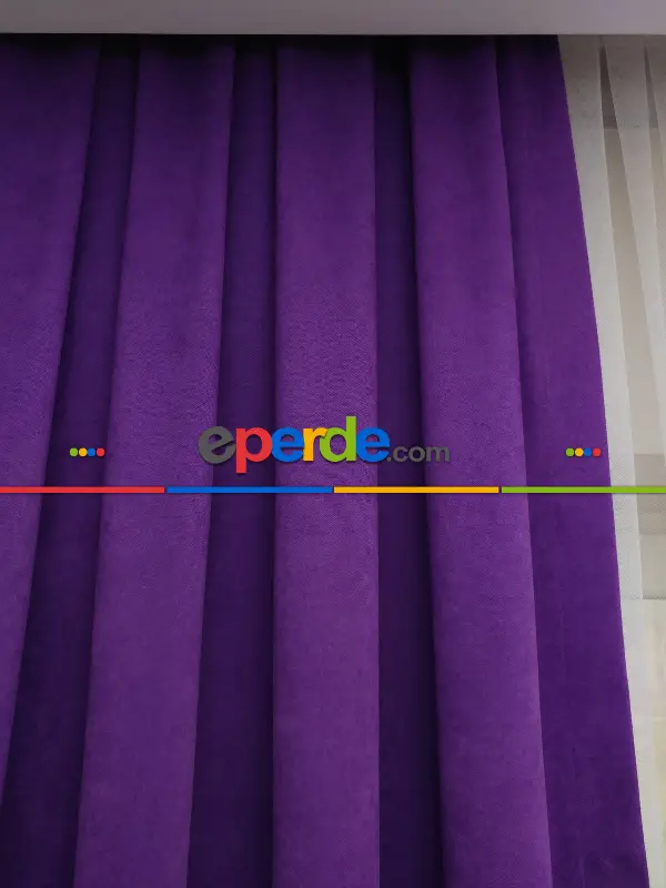 Salon Fon - Mor Düz Fon Perde - Mor