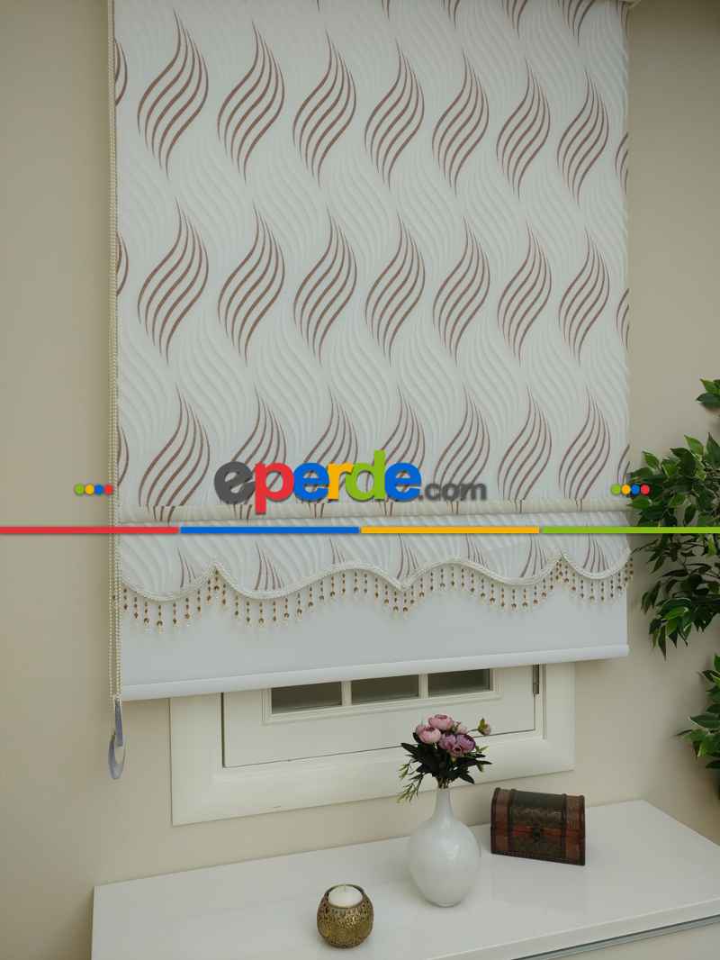 Mutfak Tül Stor Perde - Çiftli Sistem- Kahverengi