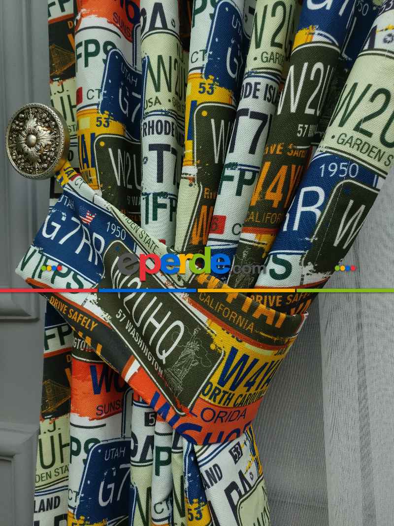 Kız ve Erkek Çocuk Odası Fon Perde - Pop Art Fon Perde - Plaka Desenli