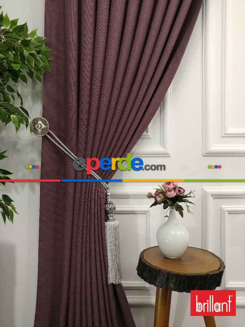 Brillant Keten Gül Kurusu Renk Düz Fon Perde - Gül Kurusu