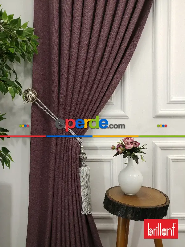 Yatak Odası - Brillant Keten Gül Kurusu Renk Düz Fon Perde - Gül Kurusu