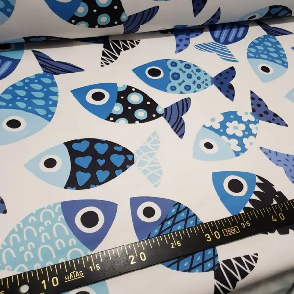 Balık Desenli Fon Perde Evm493 Kumaşı Kalındır Duck Bezi Değildir- Beyaz- Çok Renkli 3