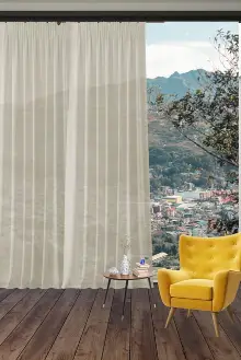 Parlak Vual Düz Tül Perde Krem